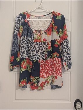 Valerie Stevens Patchwork Floral Lace Blouse Top PL Petite Large Boho